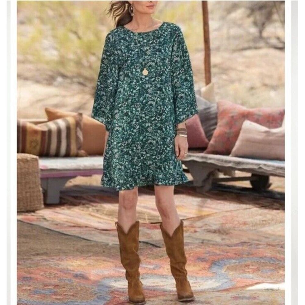 Sundance Jade Floral‎ Otillie Dress Women Petite Medium Peasant Boho Ruffle PM